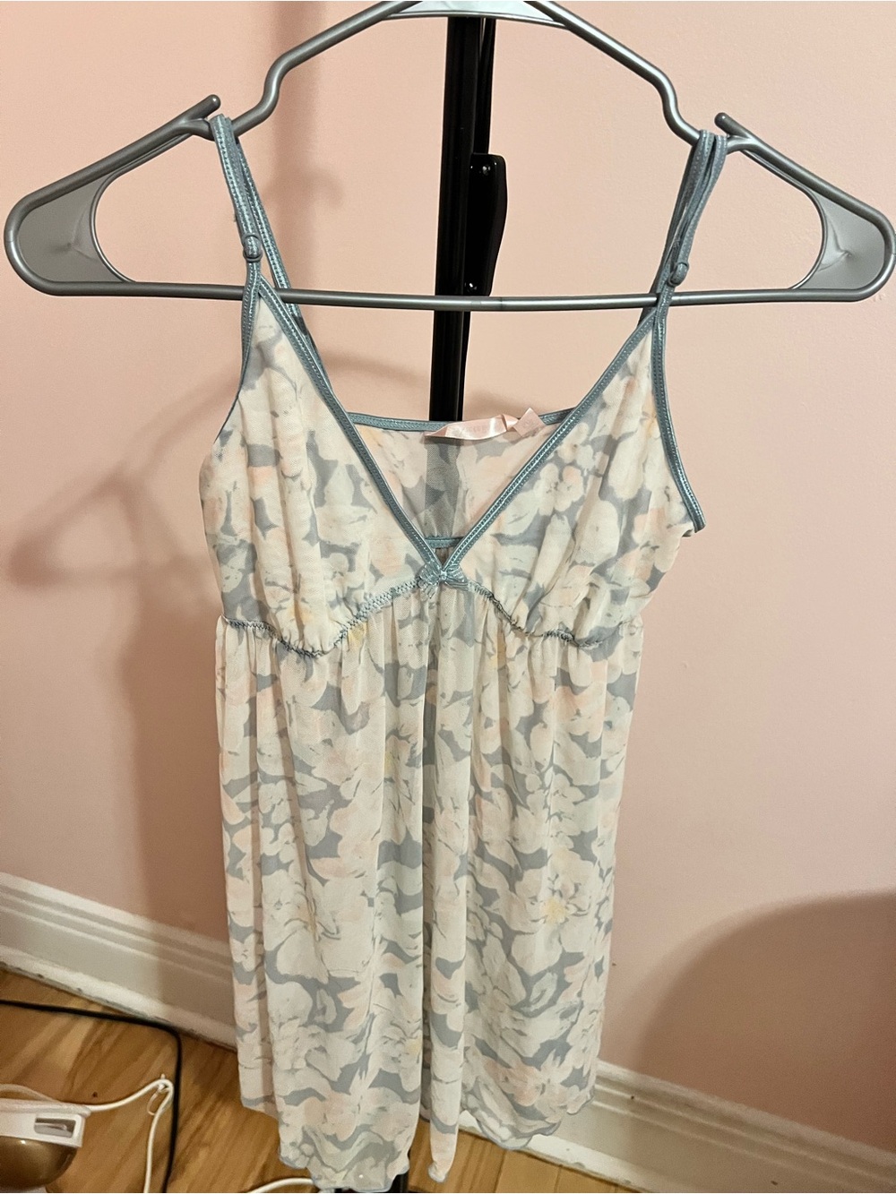 La Vie En Rose Floral Chemise in Light Blue & Cream